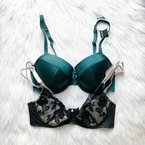 Marie Meili & Affinitas Lightly-Line Satin & Lace Bras, 34D & 36C